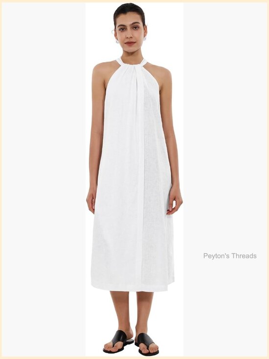 Dresses & Skirts - 100% Linen Halter Neck A-Line Midi Sundress Sleeveless